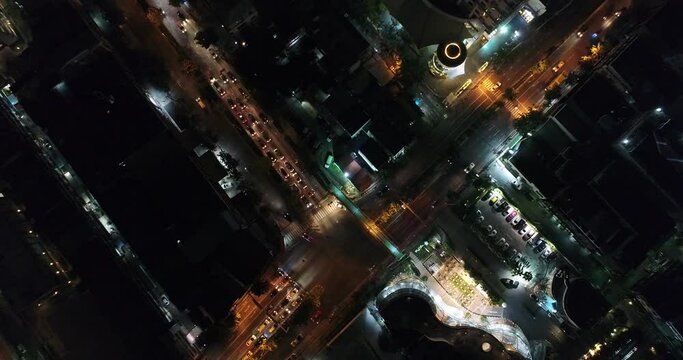 Aerial view night city traffic transport road with light of building Bangkok Thailand