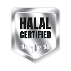 Halal certified badge design vector, Halal food product stamp, Authorized halal food and drink  ribbon stamp label