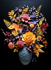 Creative floral Spring creative concept on dark background. Illustration of fresh flowers. Floral bouquet close up.