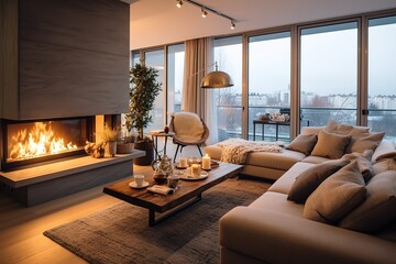 3d render of luxury home interior, living room,Generative AI