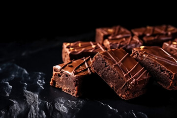 Delicious Brownies dark background with empty space for text  