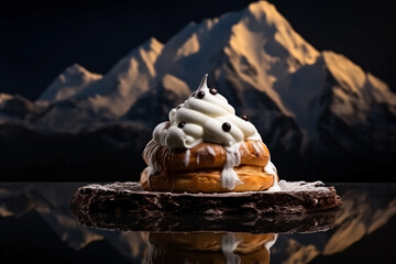 Obraz na płótnie Canvas Delicious Mont Blanc dark background with empty space for text 