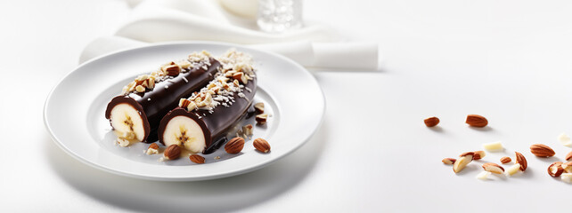 Banana Halves Covered in Chocolate and Almonds