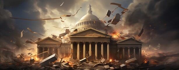 Devastated Cityscape A  Artwork Depicting a Heavily Damaged Building, Generative AI