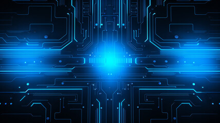 Abstract technology background neon circuit blue neon. Technology concept. Generative AI.