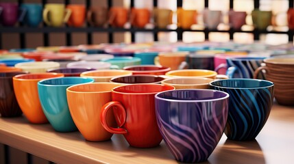 High angle colorful cups at the antique store generative ai
