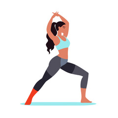 Fototapeta premium Yoga and exercise studio. Calm female yogi practice yoga. cartoon vector illustration.