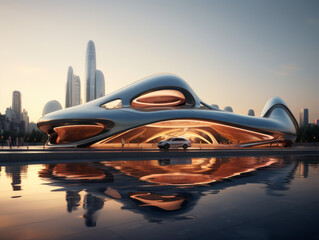 Obraz premium empty city square with city background