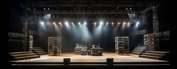 Stage Spotlight with Equipment on Dark Background, Generative AI