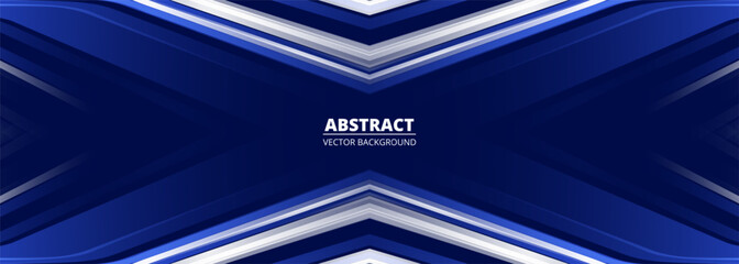 Blue abstract futuristic dark gaming banner with white arrow shapes. Vector illustration