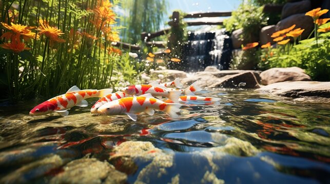 koi fish pond and full of colorfull generative ai