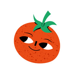 Fototapeta premium Cute vegetable tomato cartoon character isolated on white background vector illustration. Funny positive and friendly tomato emoticon face icon. Happy smile cartoon face, comical vegetable mascot