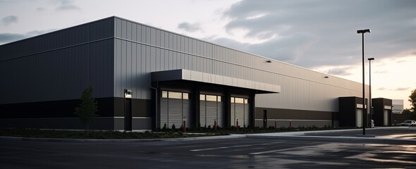 Obraz premium Warehouse Storage Building Exterior with Industrial Design and Copy Space, Generative AI