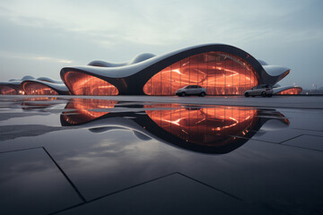 Obraz premium empty parking lot with city background