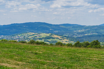 View of the Beskids on a beautiful summer day. The region of Poland, the Czech Republic and Slovakia.