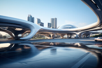 Obraz premium empty parking lot with city background