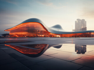 Fototapeta premium empty parking lot with city background