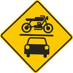 Printable yellow square street road sign direction car, motor, motorbike, motorcycle sign with automotive pictogram illustration