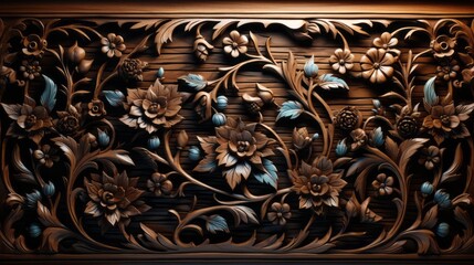 Handcrafted Heritage Intricate Thai Pattern on a Carved Wood Wall