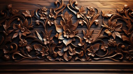 Handcrafted Heritage Intricate Thai Pattern on a Carved Wood Wall