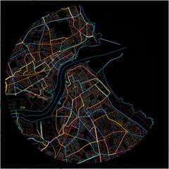 Colorful Map of SouthShields, North East England with all major and minor roads.