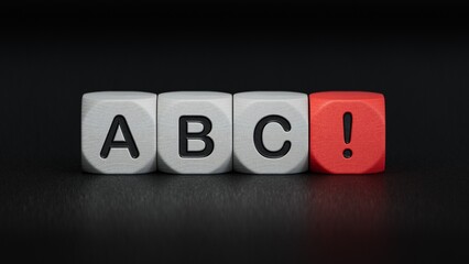 ABC letters wooden blocks on black background. Education concept.3D rendering on black background.
