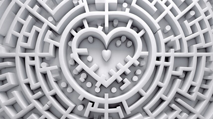 symbol of the heart in the maze, love concept abstract illustration.