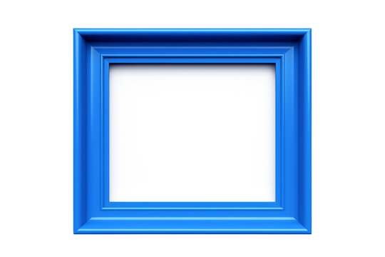 Blue square picture frame isolated on white background with empty space for image. Mockup for design, photo, poster. 