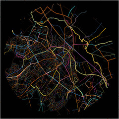 Colorful Map of Loughborough, East Midlands with all major and minor roads.