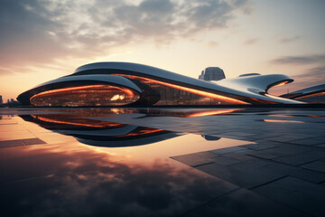 empty parking lot with city background