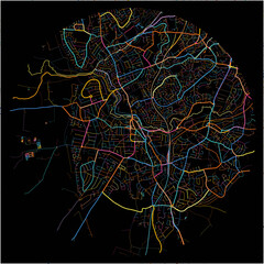 Colorful Map of Stourbridge, West Midlands with all major and minor roads.