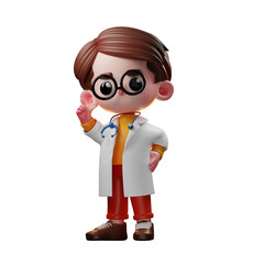 3d Male Doctor Character Pointing Up