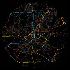 Colorful Map of RoyalTunbridgeWells, South East England with all major and minor roads.