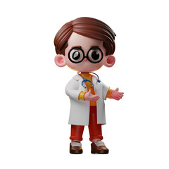 3d Male Doctor Character Pointing To Something