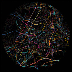 Colorful Map of Aldershot, South East England with all major and minor roads.