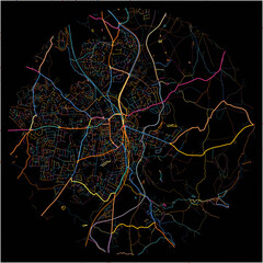 Colorful Map of Macclesfield, North West England with all major and minor roads.
