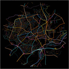 Colorful Map of Wellingborough, East Midlands with all major and minor roads.