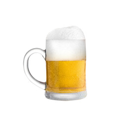 beer in Glass mug with foam with Water drops dew easy to use photo editing element PNG Format 