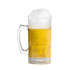 beer in Glass mug with foam with Water drops dew easy to use photo editing element PNG Format 