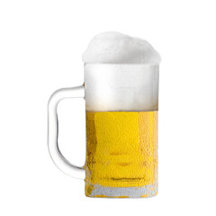 beer in Glass mug with foam with Water drops dew easy to use photo editing element PNG Format 