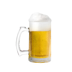 beer in Glass mug with foam with Water drops dew easy to use photo editing element PNG Format 