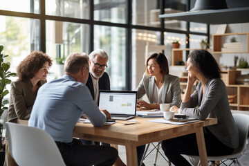 A collaborative business meeting with team members collaborating and building on each other's ideas Generative AI