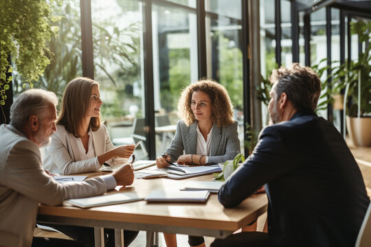 A decision-making business meeting, where choices are carefully considered and consensus is reached Generative AI
