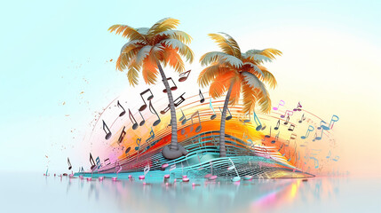 palm trees music notes background abstract summer audio concert.
