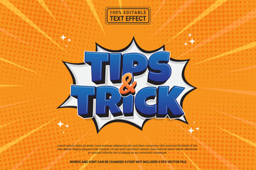 Editable text effect Tips and Trick 3d cartoon template stlye modren premium vector