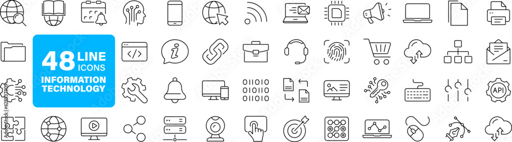 Poster information technology set of web icons in line style. it icons for web and mobile app. programming,