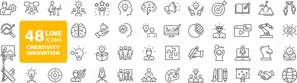 Poster creativity innovation set of web icons in line style. creative business solutions icons for web and 