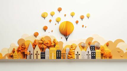 autumn city paper style sculpture panorama romantic minimal.