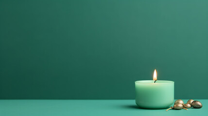 candle on a green background greeting card minimalism.