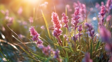 Obraz premium pink flowers in the meadow